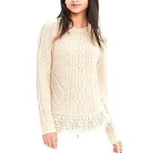 Banana Republic women's Fringe-Hem Cable-Knit Sweater cream small